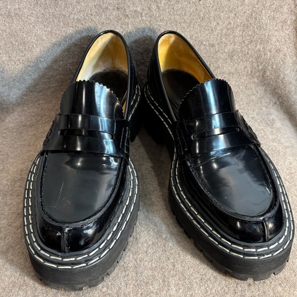 PROENZA SCHOULER Sz 39 Chunky Penny Loafers Contrasting Stitching Patent Leather - Picture 3 of 12
